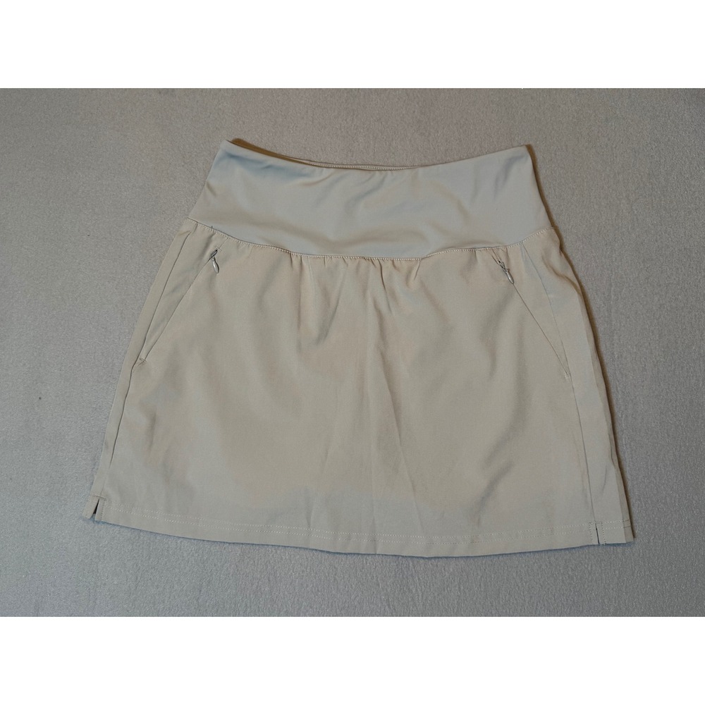 Athletic Tan Khaki Skort with Zipper Pockets and Built-in Shorts